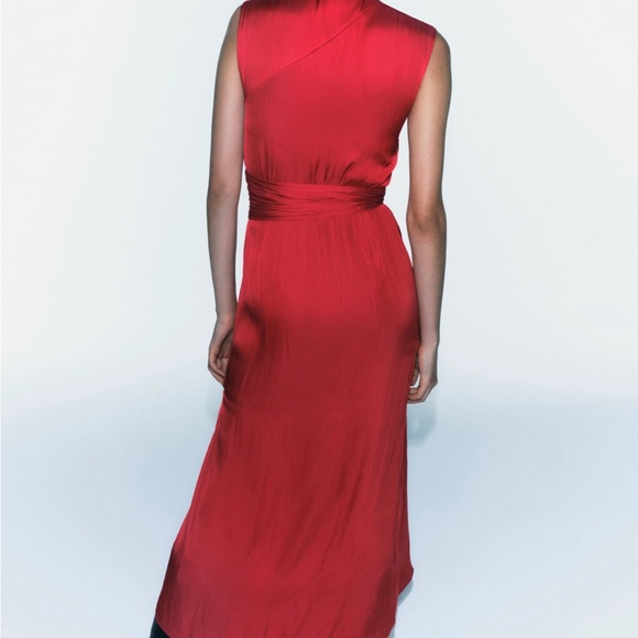 Zara satin effect midi dress red - Picture 3 of 3